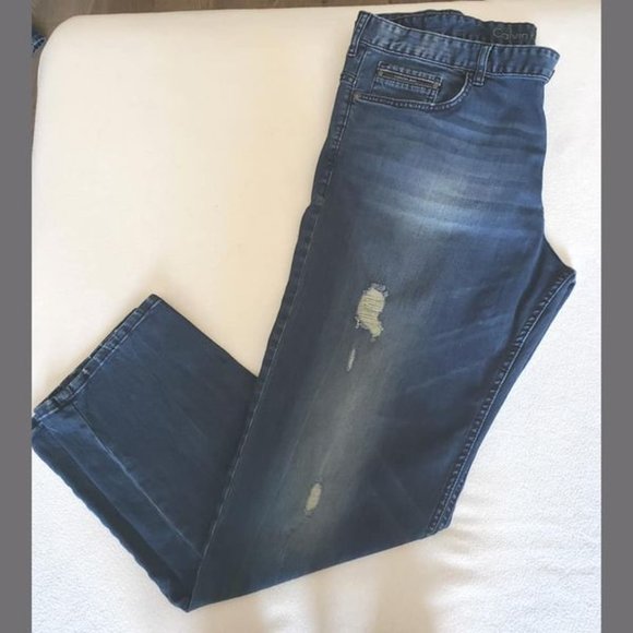 Calvin Klein 5 Pocket Slim Fit Distressed Jeans - Picture 11 of 13